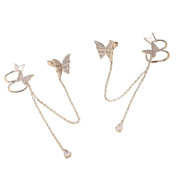 Sterling Silver Butterfly Cuff & Climber Drop Earrings