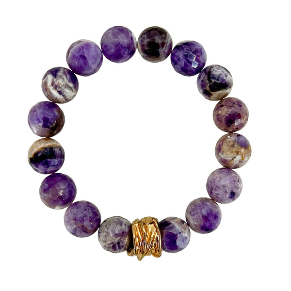 Purple Marbled Natural Stone Beaded Stretch Bracelet