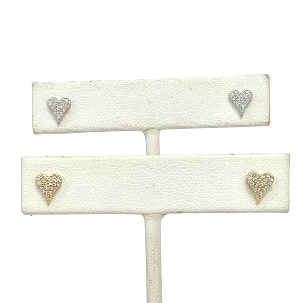 Tiny Pave Sterling Or Gold Heart Earrings