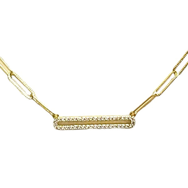 Gold Paperclip Necklace With Large CZ Paperclip