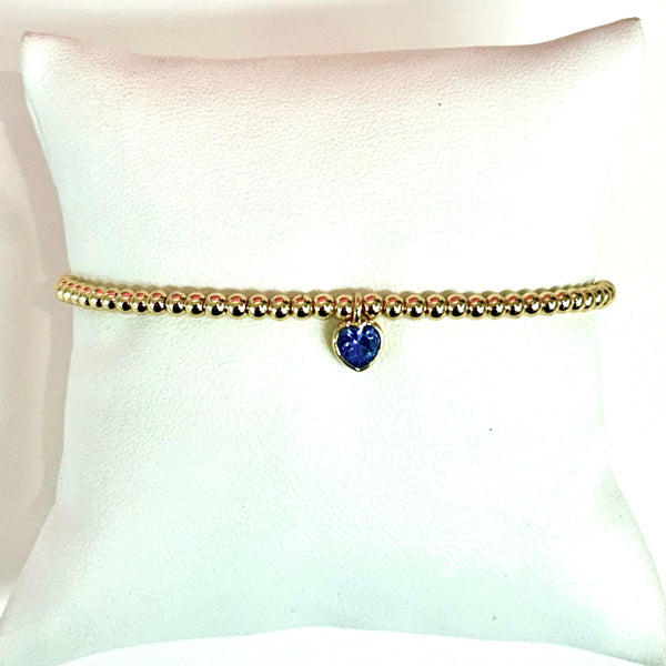 3MM Crystal Blue Heart Beaded Bracelet