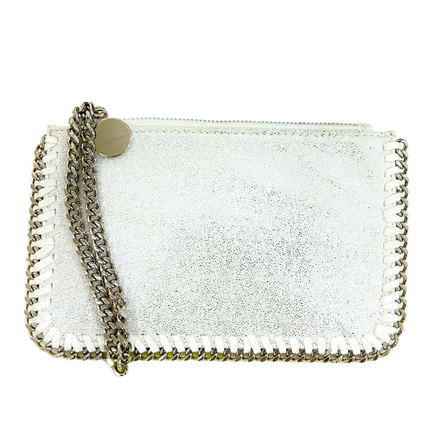 White and Silver Sparkle Chain Clutch