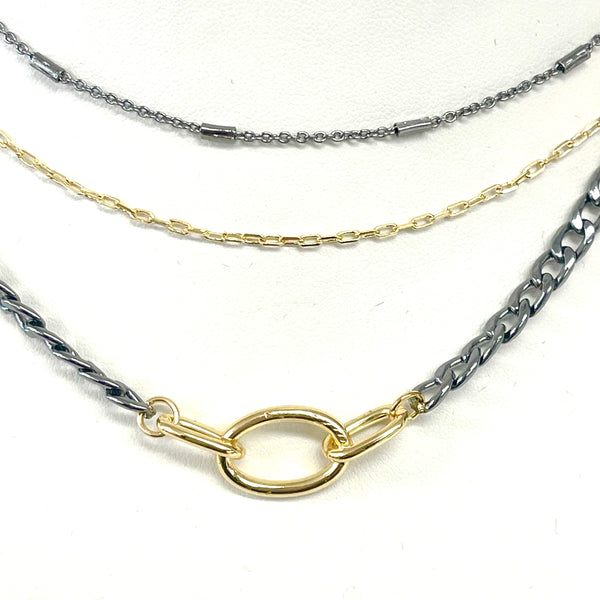 Triple Layer Multi-Chain Two-Tone Necklace