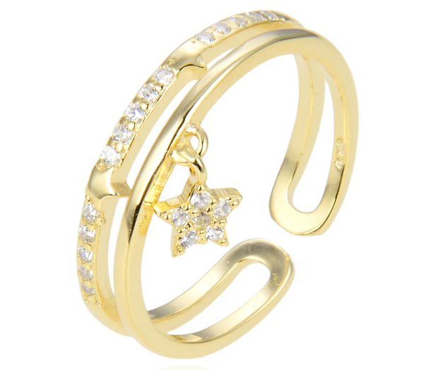 Cz Double Line Star Ring
