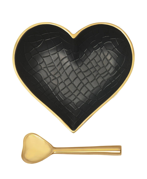 Happy Gold & Black Croco Heart with Gold Heart Spoon