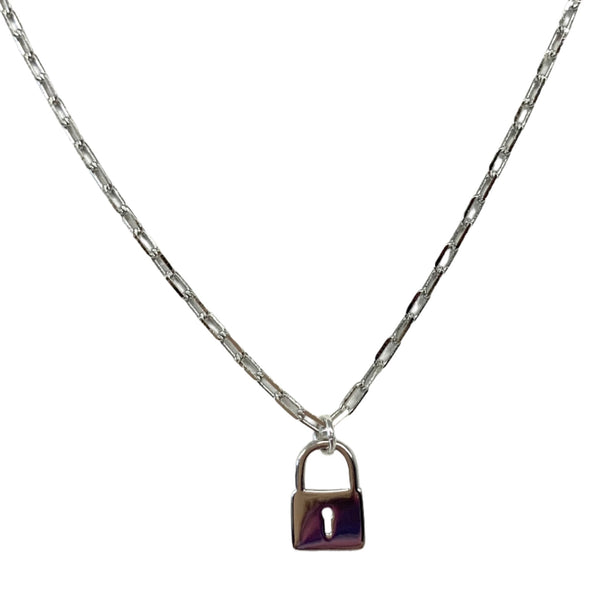 Dainty Paperclip Necklace With Lock Charm