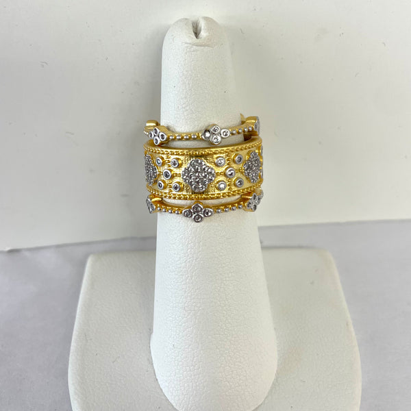 3 Piece Gold And Pave Flower Ring