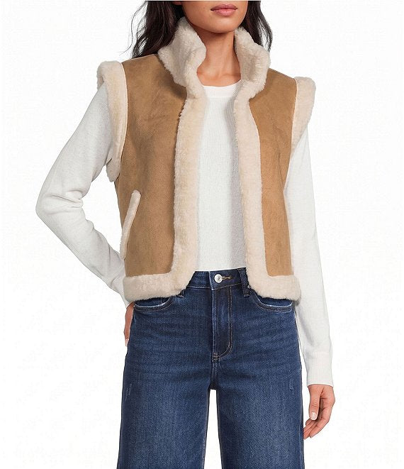 Beige/Winter White Reversible Faux Fur Vest