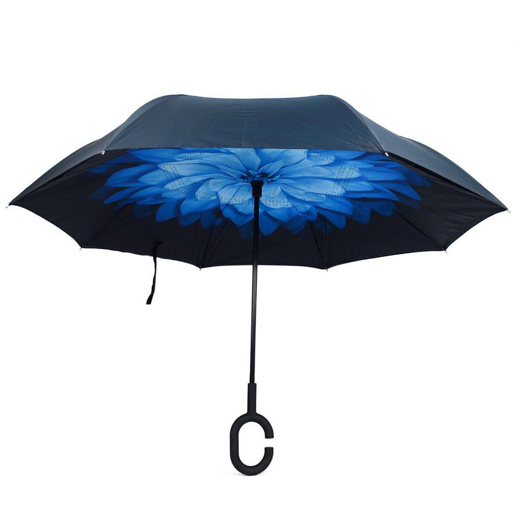 Blue Flower Double Layer Inverted Umbrella