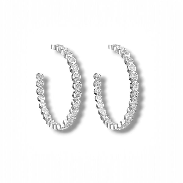 Sparkling CZ Bezel Set Silver Hoops