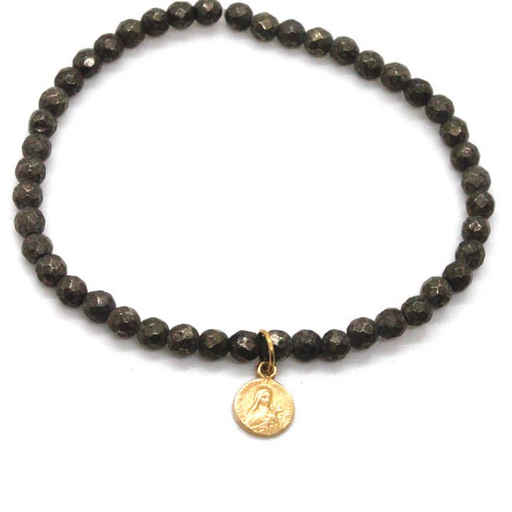 Mini Pyrite Stone Bracelet with Small Gold French Charm