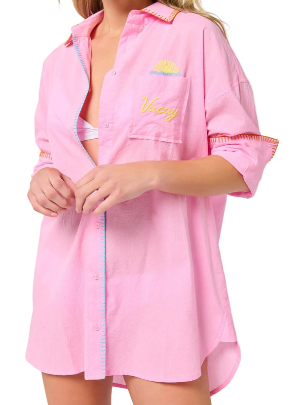 Shiraleah "Vacay/Out Of Office" Cover-Up Shirt, Pink