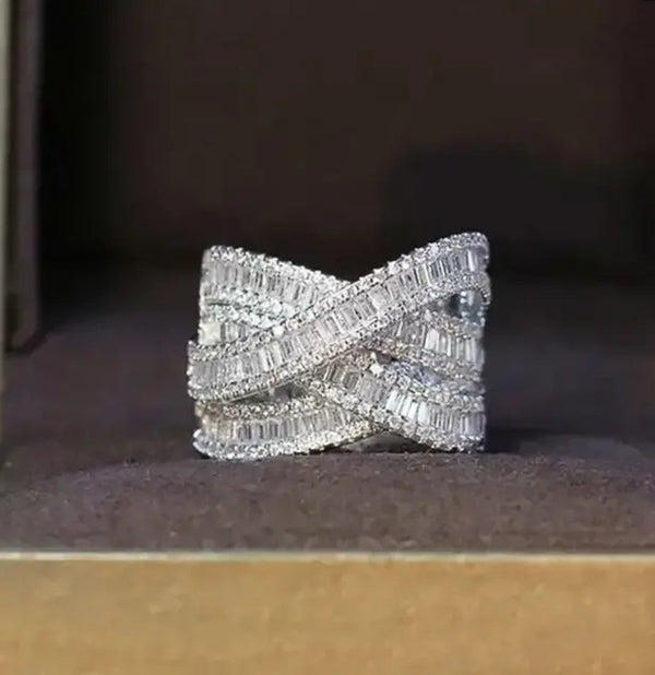 Criss-Cross CZ Baguettes Statement Ring