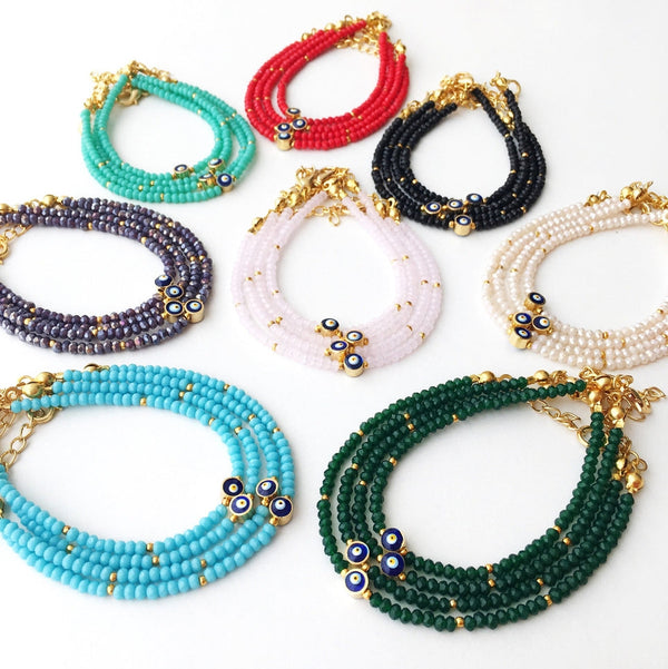 Evil Eye Seed Bead Bracelet