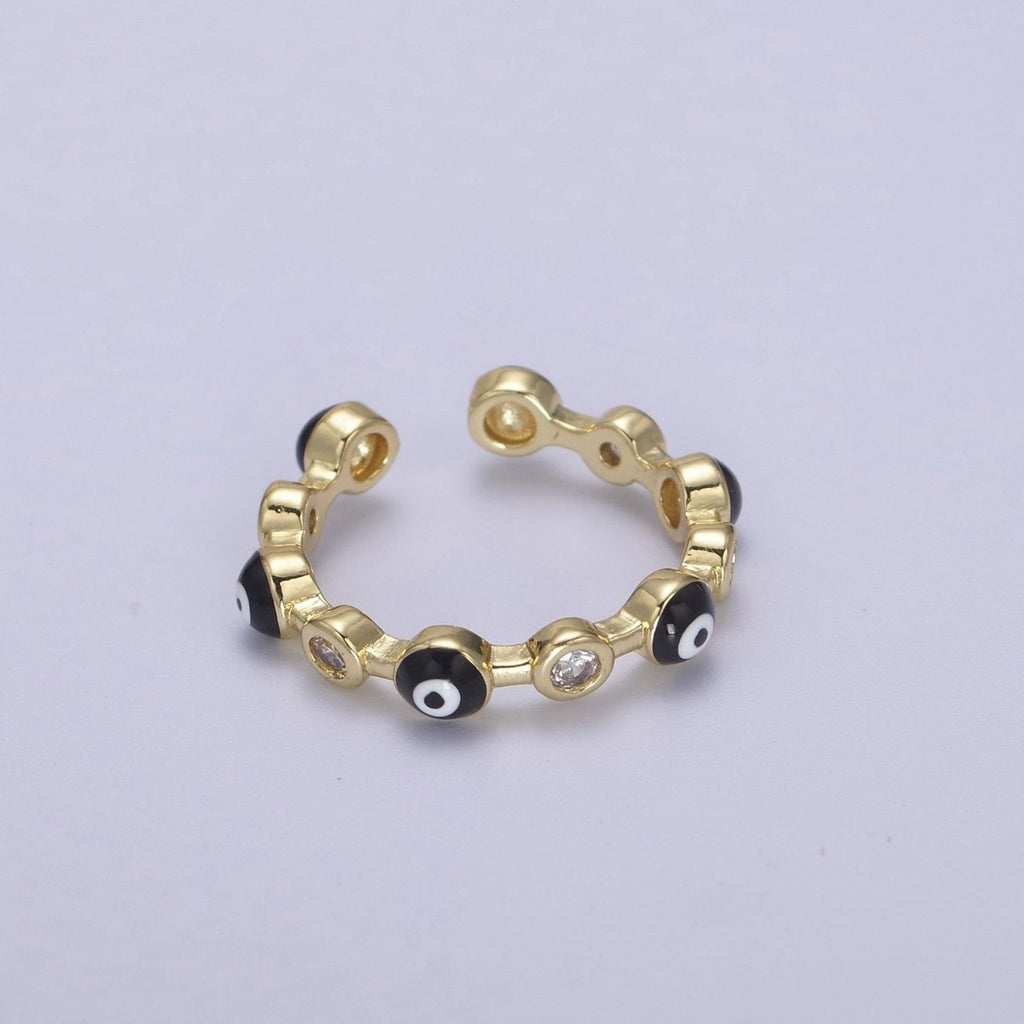Adjustable Enamel Clear Cz Stackable Evil Eye Ring