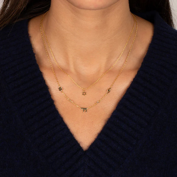 Mini CZ Bezel Jewish Charm Neckalce