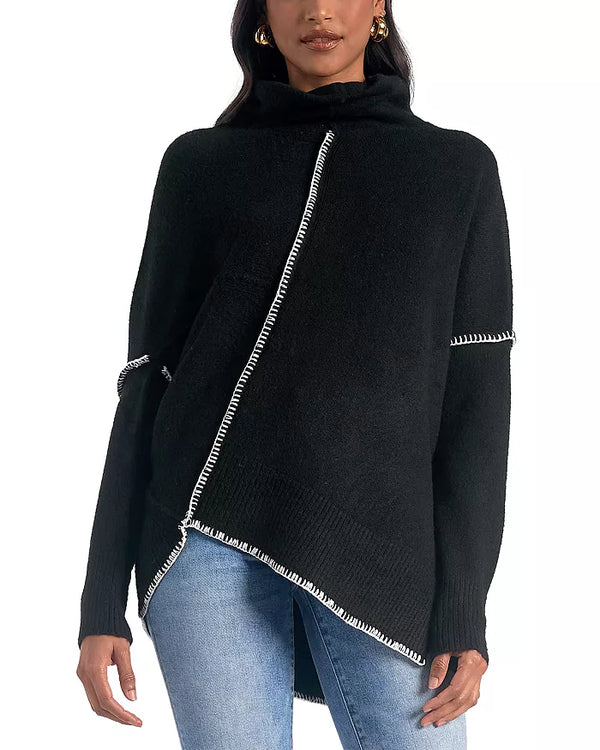 Oversized Stitched Asymmetrical Turtleneck Sweater
