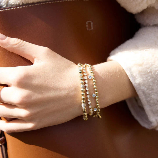 Alternating Gold And Pave Beaded Bracelet