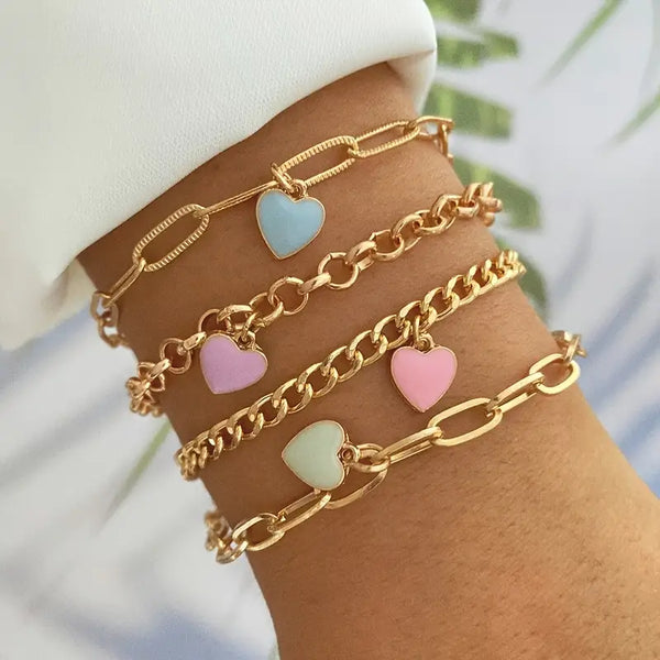 Pastel Hearts Chain Bracelets