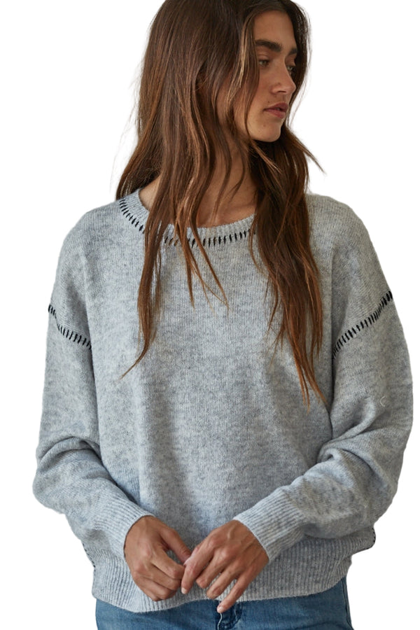 Knit Sweater with Contrast Stitching