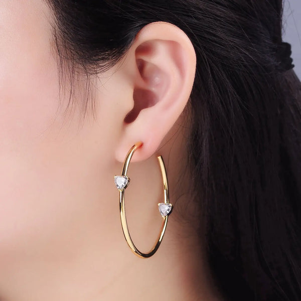 Double Heart CZ Gold Hoop