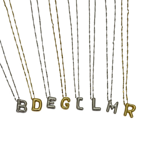 Mirror Chain Bubble Initial Necklace Silver or Gold
