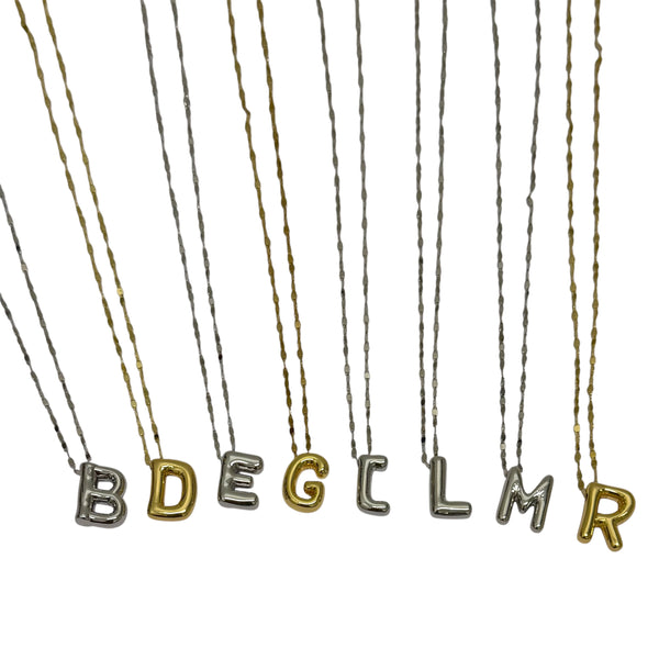 Mirror Chain Bubble Initial Necklace Silver or Gold
