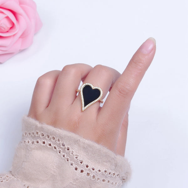 Adjustable Black and Gold Heart Ring