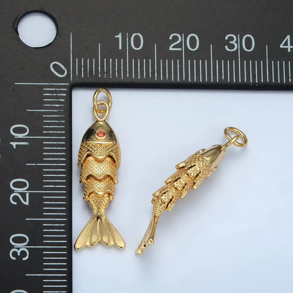 24K Gold Filled 30mm Orange CZ Textured Fish Charm