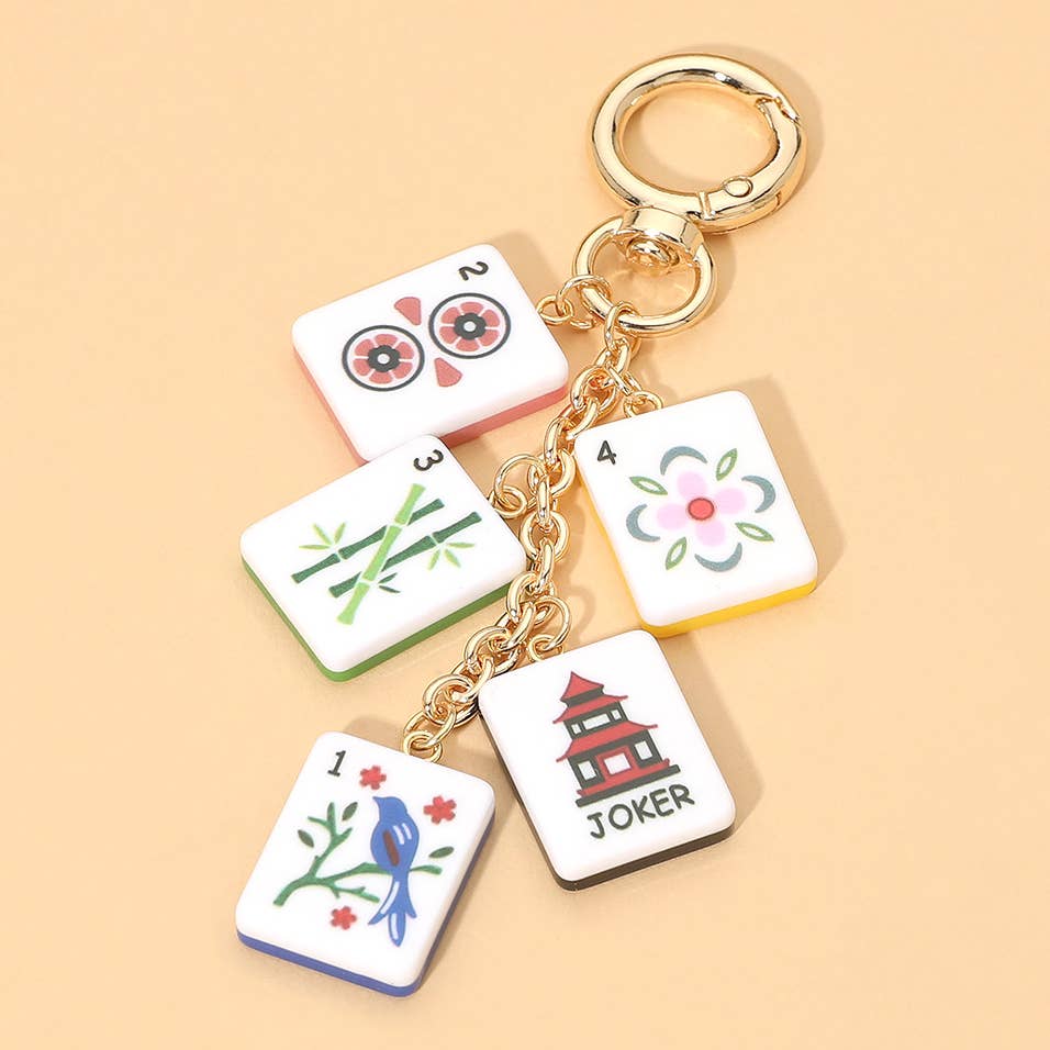 Mahjong Tile Drop Keychain Bag Charm