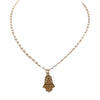 Pearl Ankle Wire Wrapped Necklace With Delicate Gold Hamsa Charm