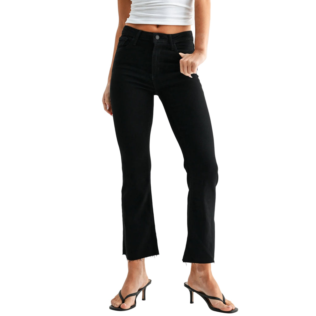 Black High Rise Tonal Crop Flare Jeans