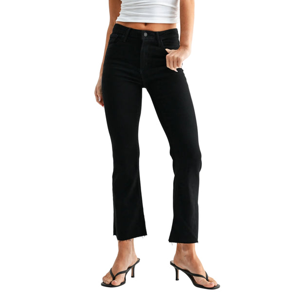Black High Rise Tonal Crop Flare Jeans