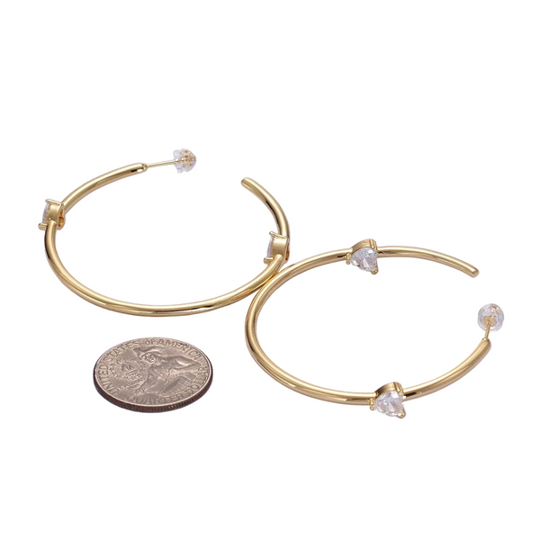 Double Heart CZ Gold Hoop