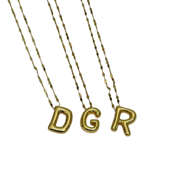 Mirror Chain Bubble Initial Necklace Silver or Gold
