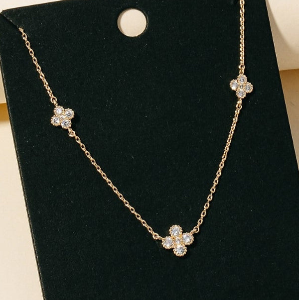 CZ Clover Charms Chain Necklace