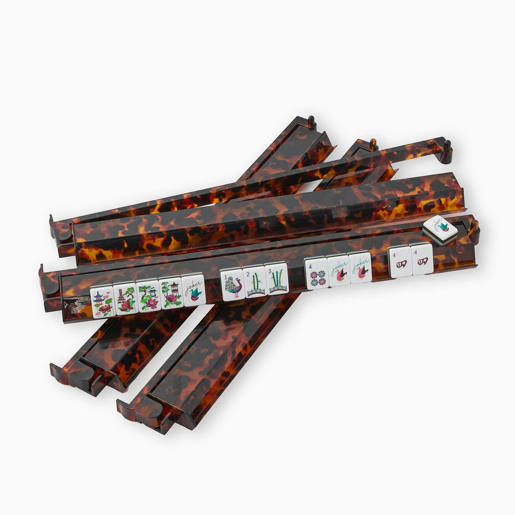 Set of 4 Tortoiseshell Mahjong Racks and Tile Pusher