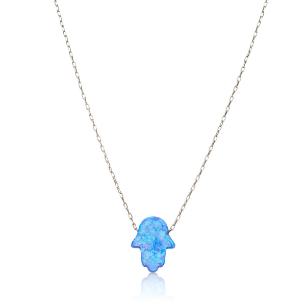 Sterling Chain Or Gold Chain Blue Opal Hamsa Necklace