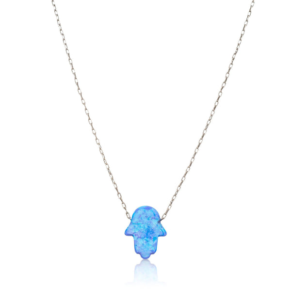 Sterling Chain Or Gold Chain Blue Opal Hamsa Necklace