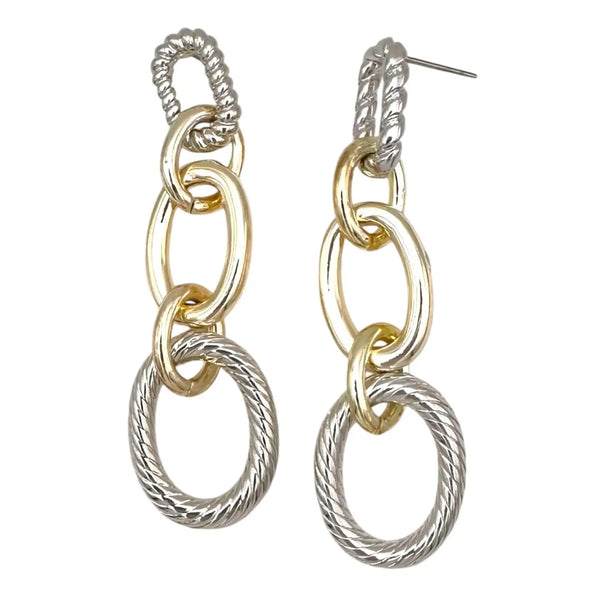 Two Tone Silver and Gold Cable Dangle Earrings