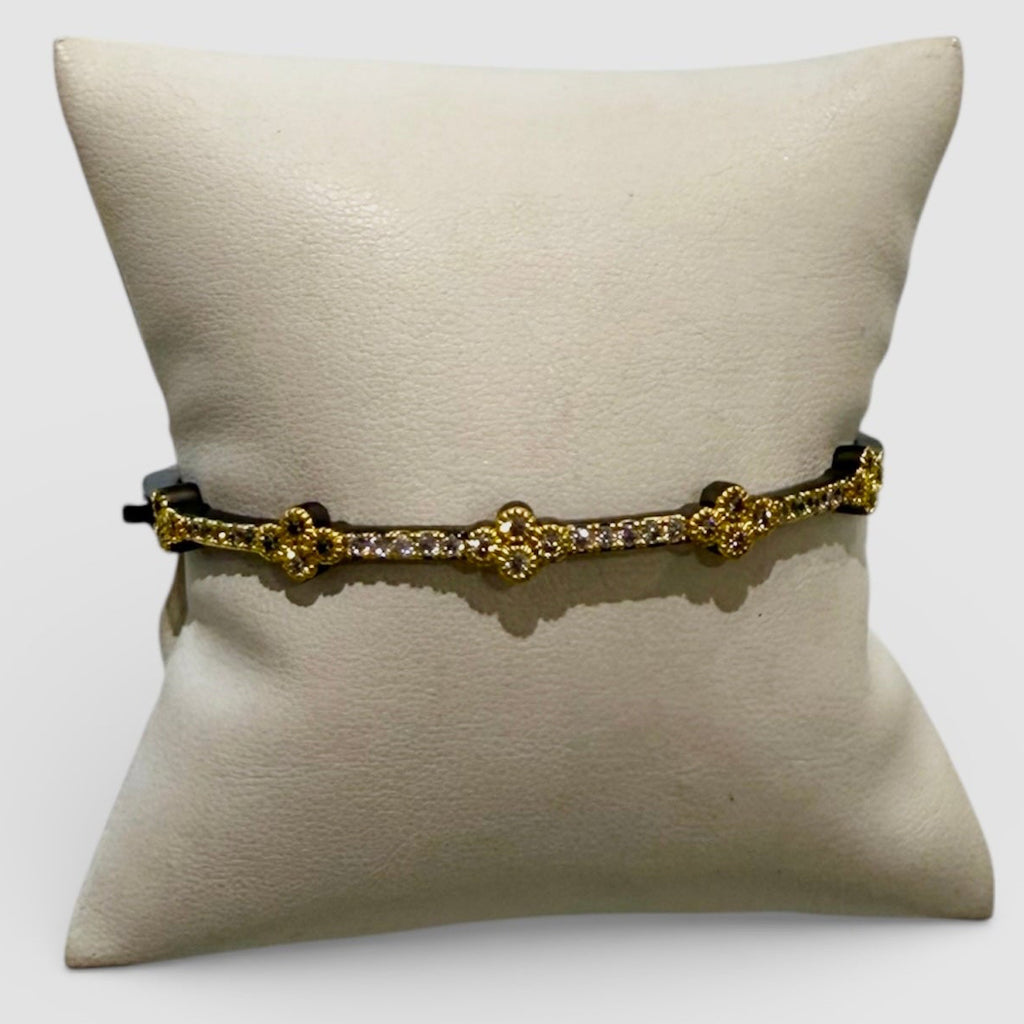 Gold And Black Bangle With Flowers And Pave In Between