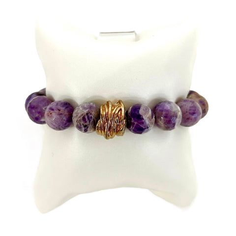 Purple Marbled Natural Stone Beaded Stretch Bracelet