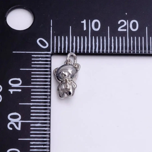 Mini Silver Smiling Teddy Bear Charm