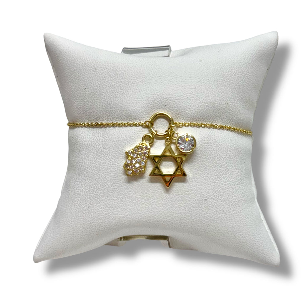 Star of David and Hamsa CZ Charm Bracelet