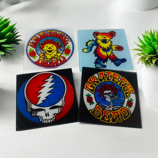 Glass Grateful Dead Coasters (Set of 4)