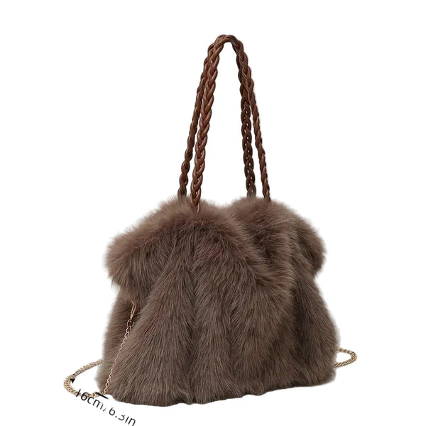 Faux Fur Double Handle Handbag