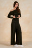 Foldover-Waist With Wide Leg Black Pants