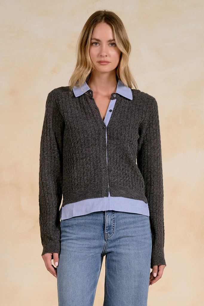 Elan Cable Knit Sweater with Blouse