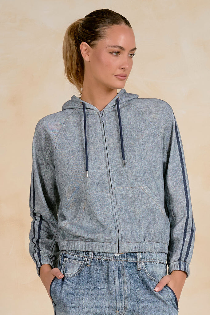 Elan Faux Denim Zip Up Hoodie