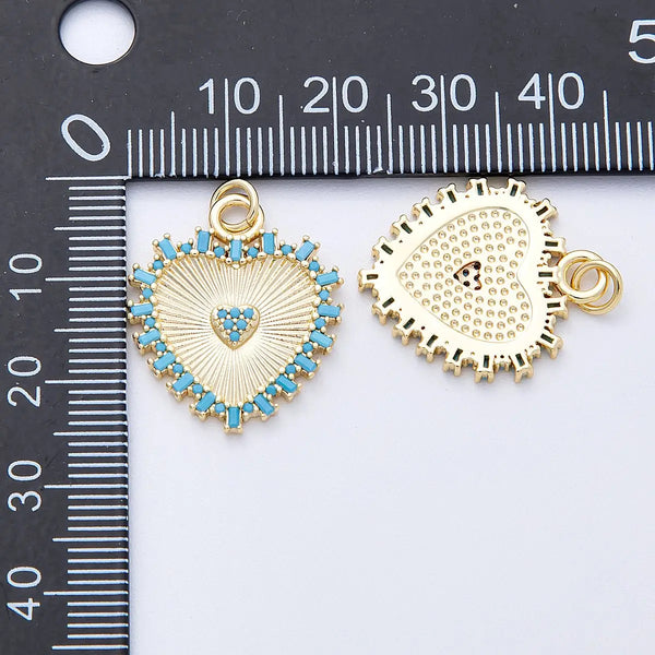 Gold Filled Turquoise Sunburst Heart Charm